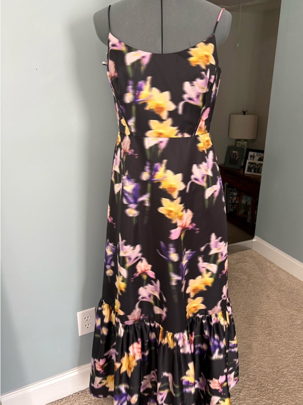 Black Floral Slip Maxi Dress with Yellow & Pink Blooms
